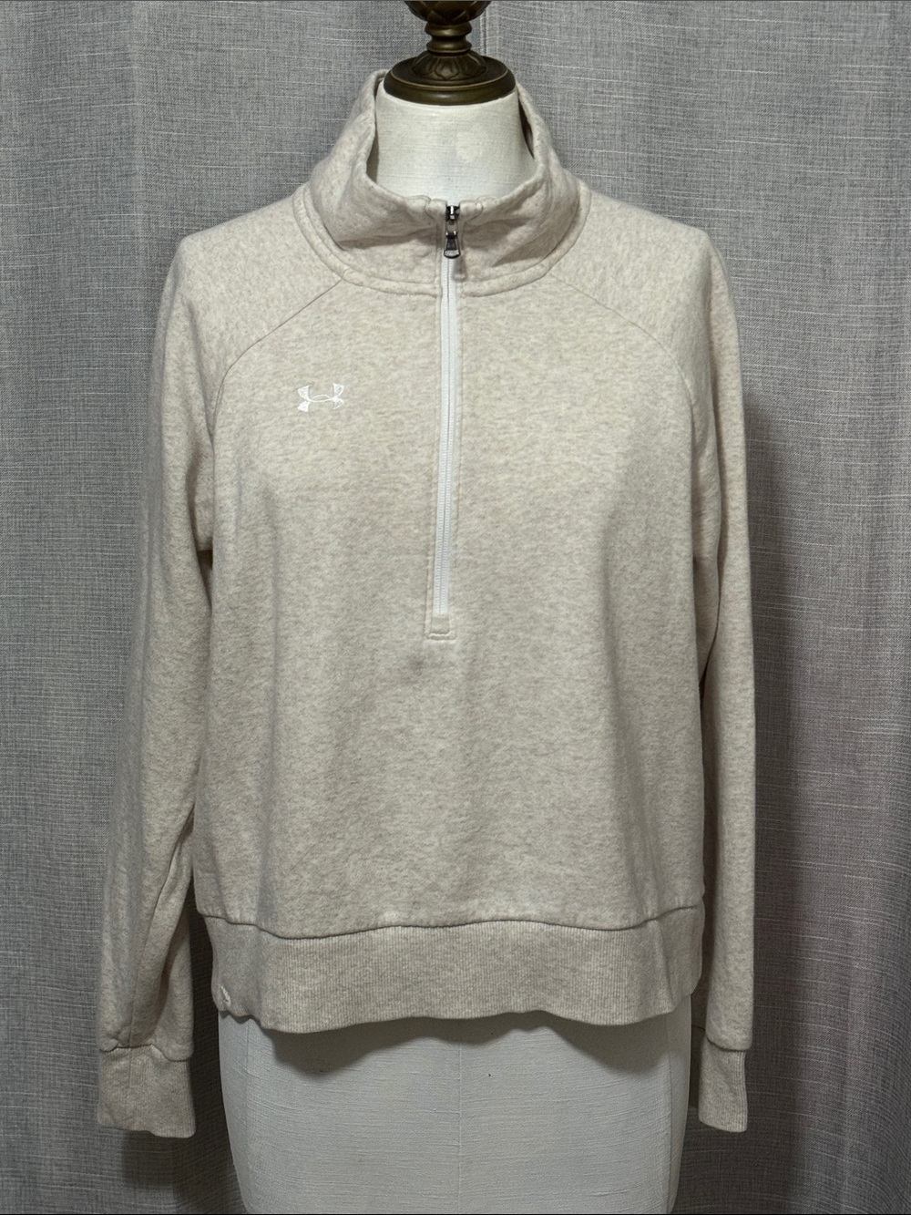 Under Armour Boxy Cropped 1/2 Zip Sweatshirt-Sz S-Cotton Blend-Marled Cream/Gray